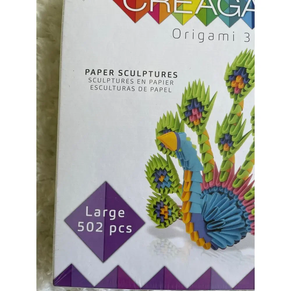 Creagami Origami 3D Paper Sculpture Kit Large Peacock 502 Pieces NEW Arts Crafts